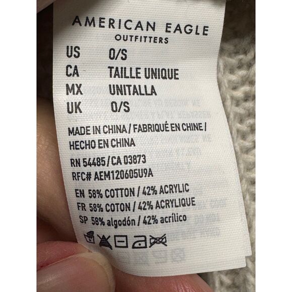 AMERICAN EAGLE Knit Fringe Sweater Poncho, Light Gray, One Size - Picture 10 of 12